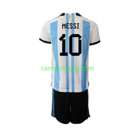 Camisolas de futebol Argentina Messi 10 Criança Equipamento Principal World Cup 2022 Manga Curta